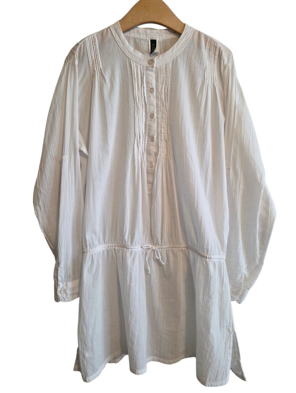 Lauren Ralph Lauren White Button-Front Cotton Peasant Tunic Sz L Beach Vacation